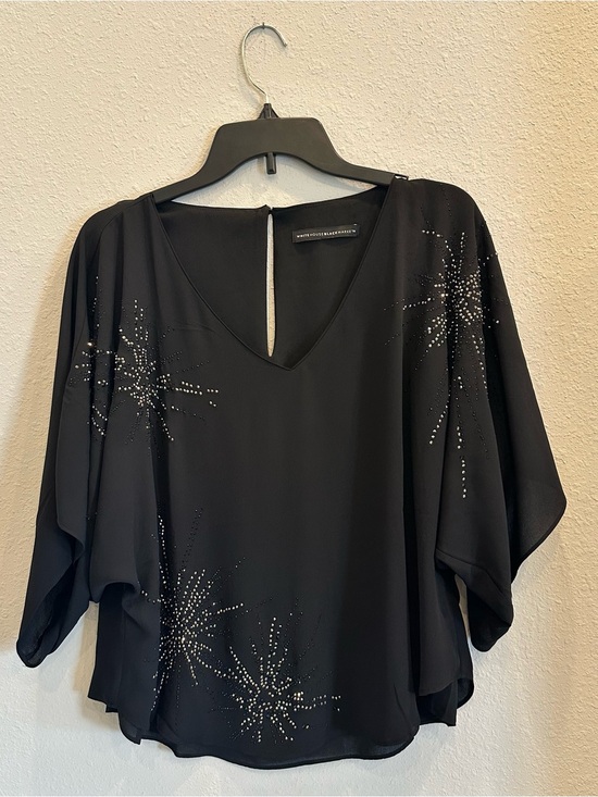 White House Black Market Tops - White House Black Market Beaded Starburst Top Black Chic Evening Blouse Size LP